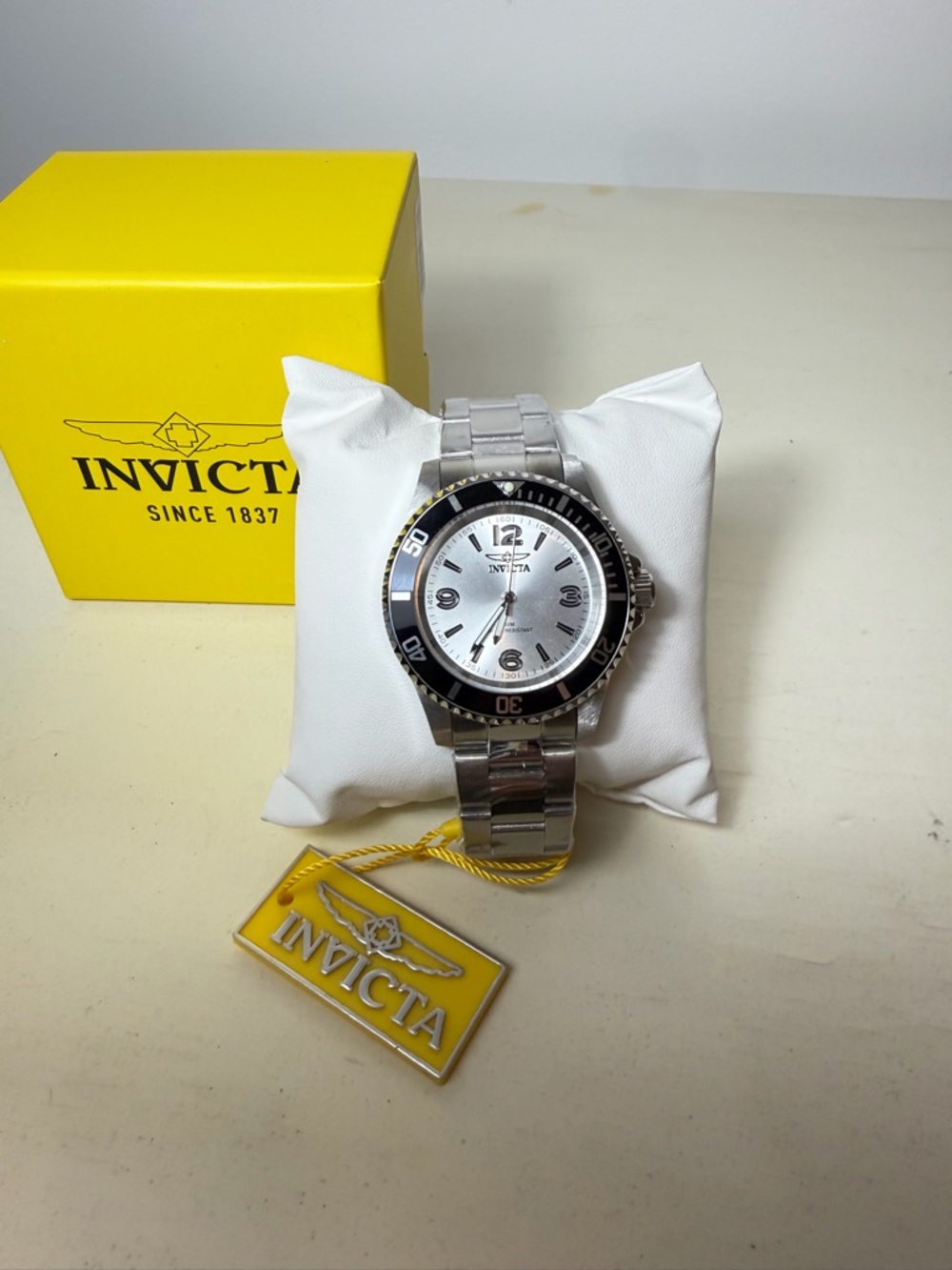 Invicta Silver Dial Watch with Black Bezel